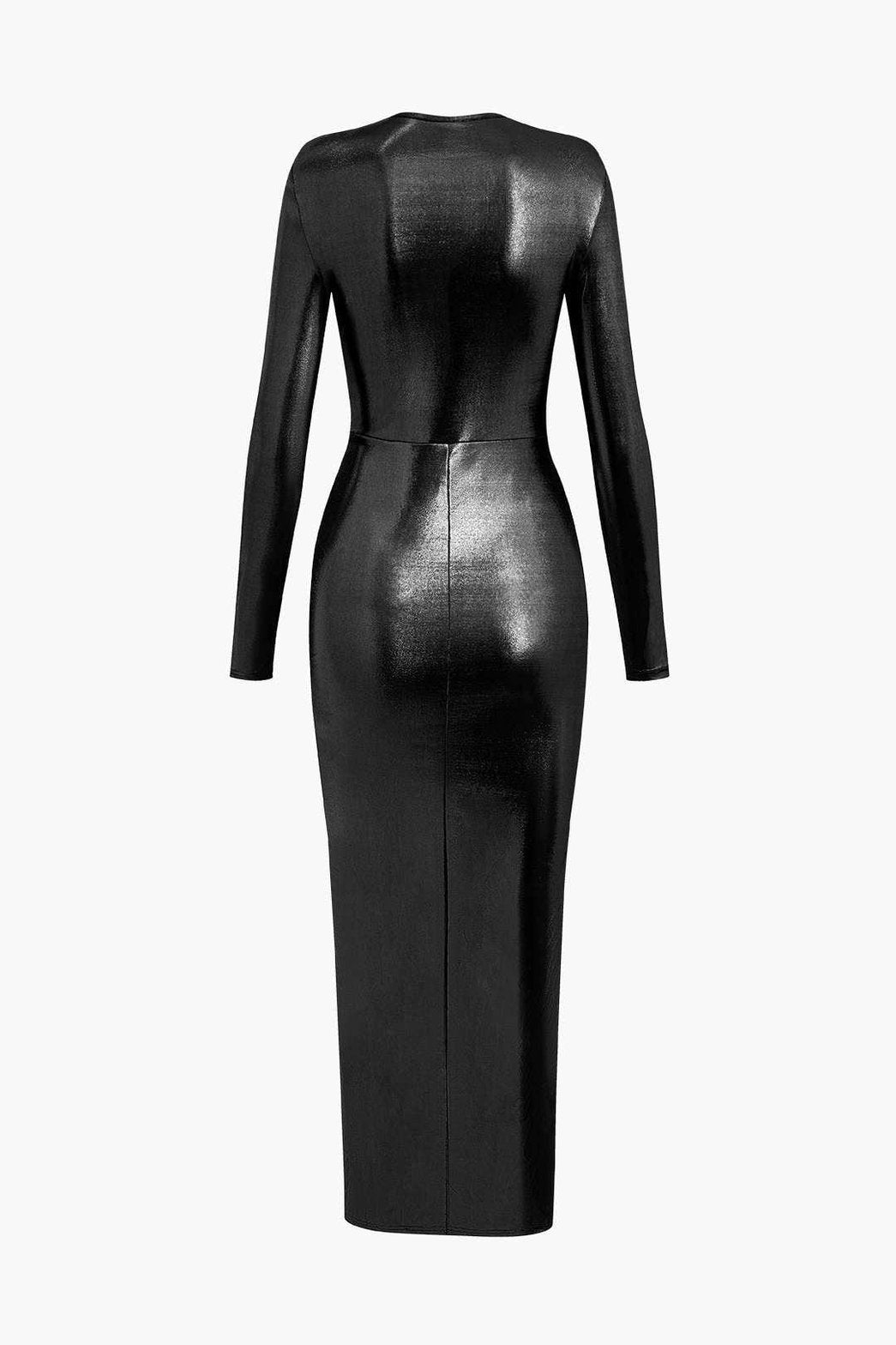 Robe de soirée métallisée col V rubis