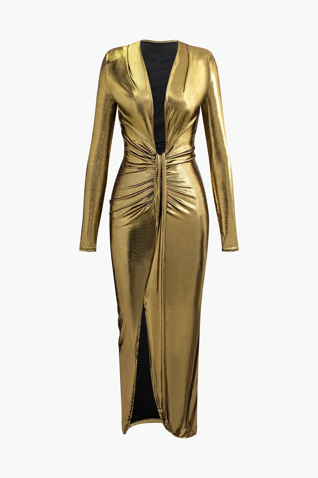 Robe longue métallisée col V étoile