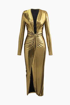 Robe longue métallisée col V étoile