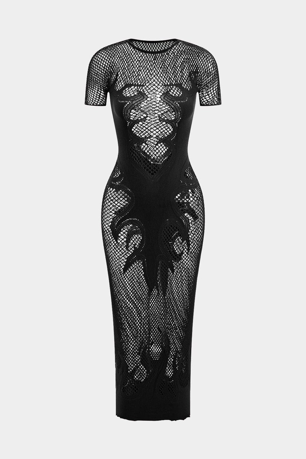 Robe maille rose transparente vue trois-quarts plume