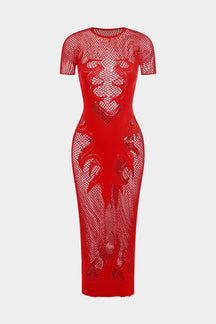 Robe maille rose transparente vue complète cristal