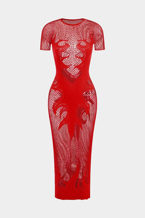 Robe maille rose transparente vue complète cristal