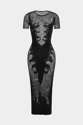 Robe maille rose transparente détail dos nuage