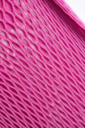 Robe maille rose transparente détail manche vague