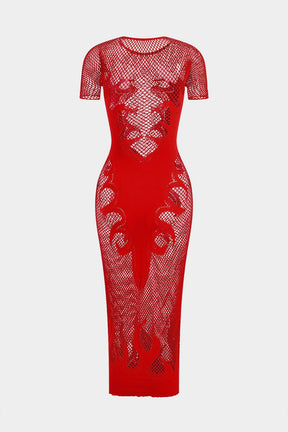 Robe maille rose transparente détail taille perle