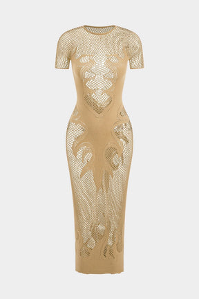 Robe maille rose transparente vue latérale lune