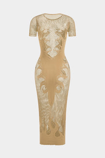 Robe maille rose transparente détail finition arc
