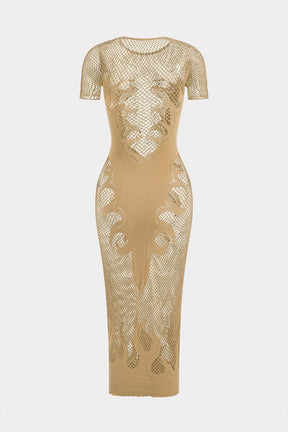 Robe maille rose transparente détail finition arc