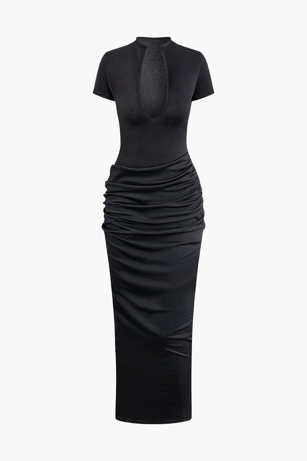 Robe longue moulante noire élégante plume