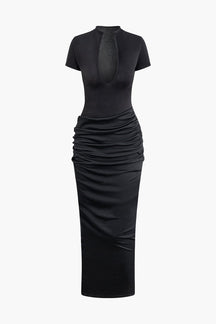 Robe longue moulante noire élégante plume