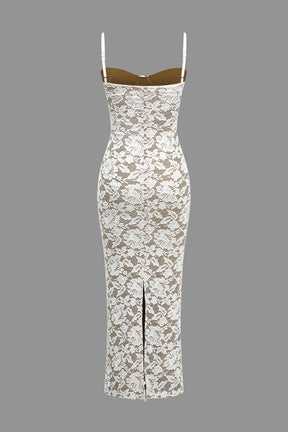 Détail dentelle florale robe longue sunset