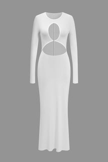 Robe longue moulante blanche découpes étoile