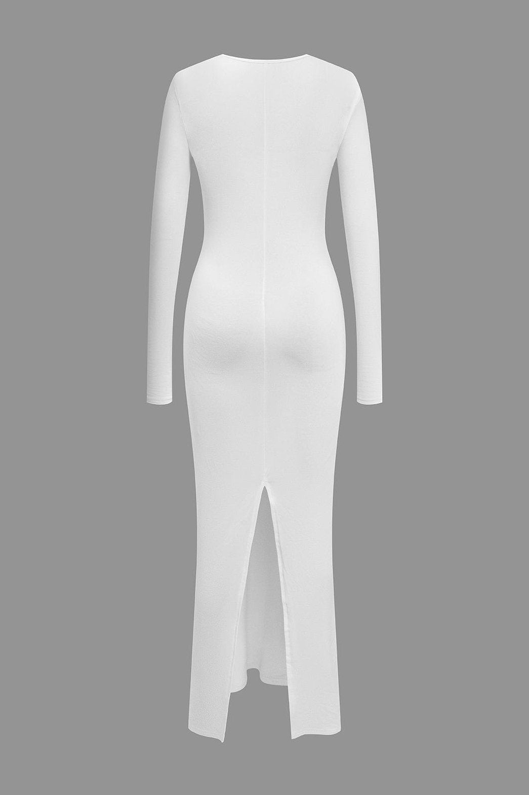 Robe longue moulante blanche vue dos soleil