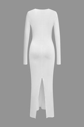 Robe longue moulante blanche vue dos soleil