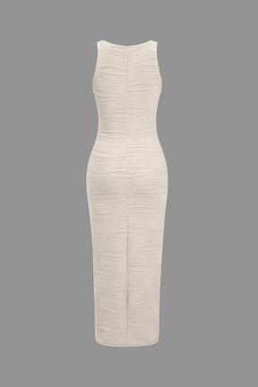Robe longue moulante beige vue de dos texture ondulée - Harmonie