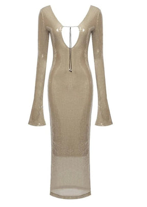 Robe de soirée pailletée longue saphir