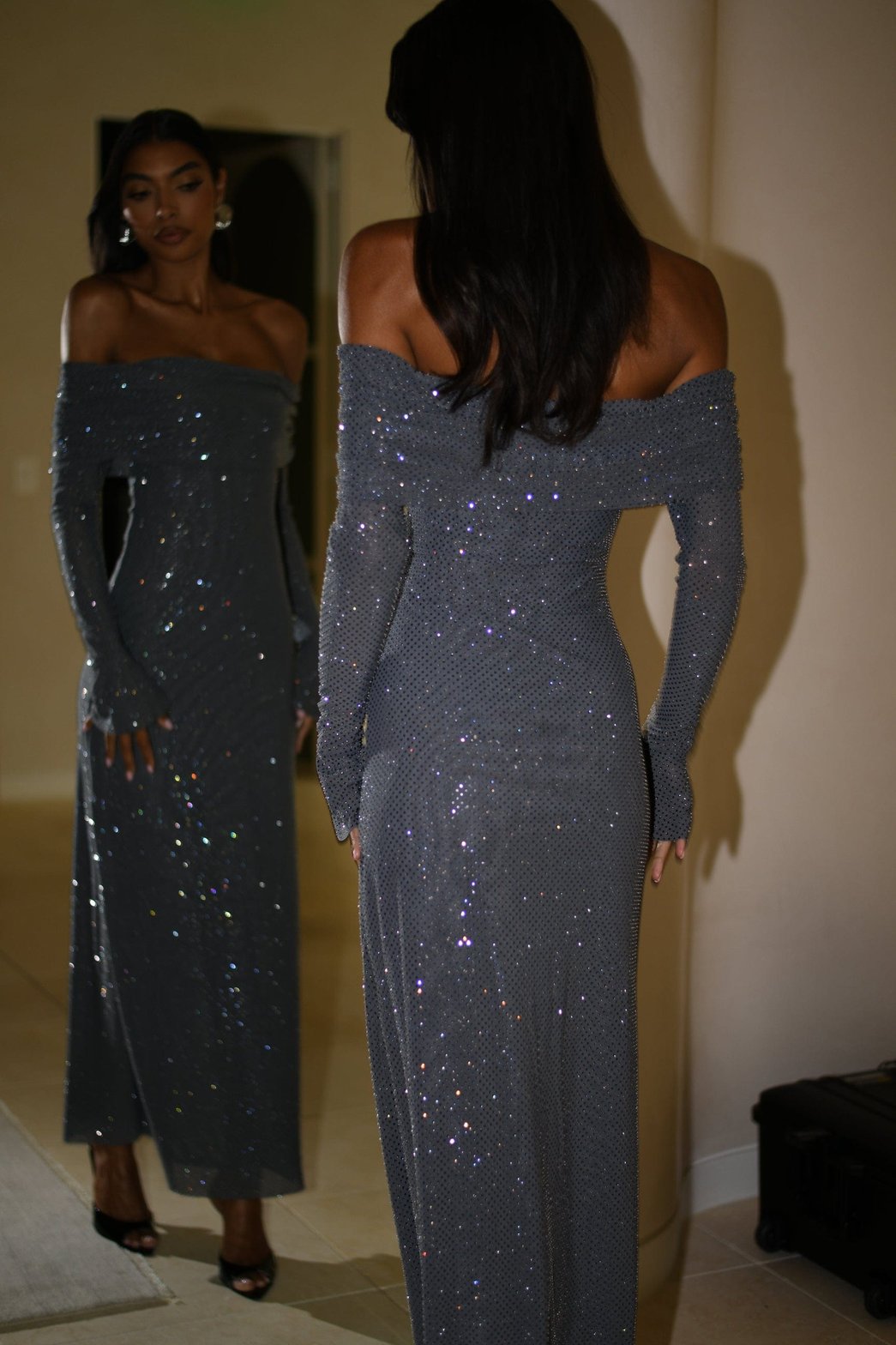 Robe de soirée scintillante lune