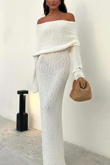 Robe longue blanche tricotée raffiné