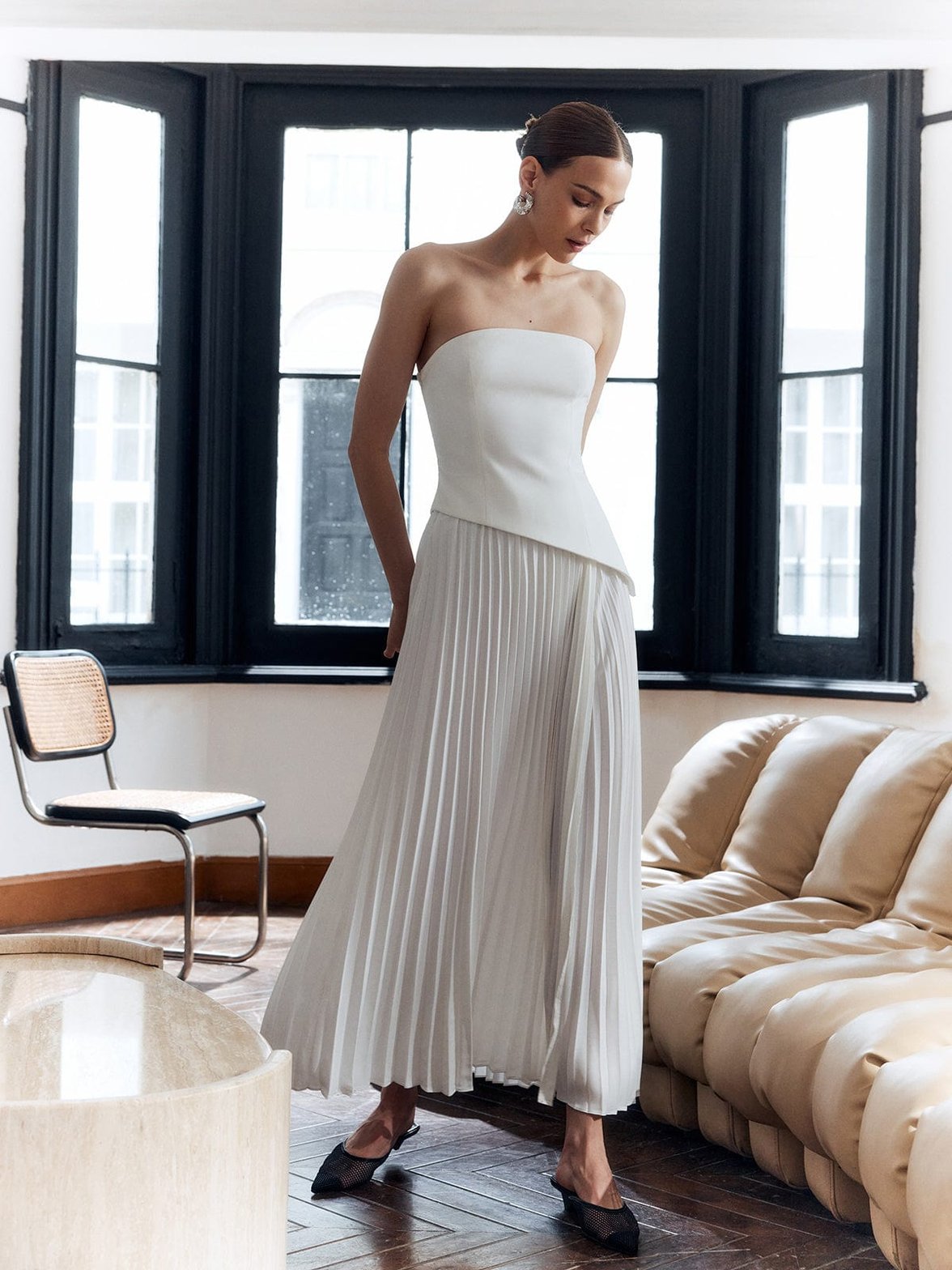 Robe longue plissée détail fente vent