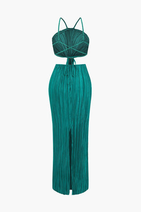 Robe longue plissée détail dos glamour