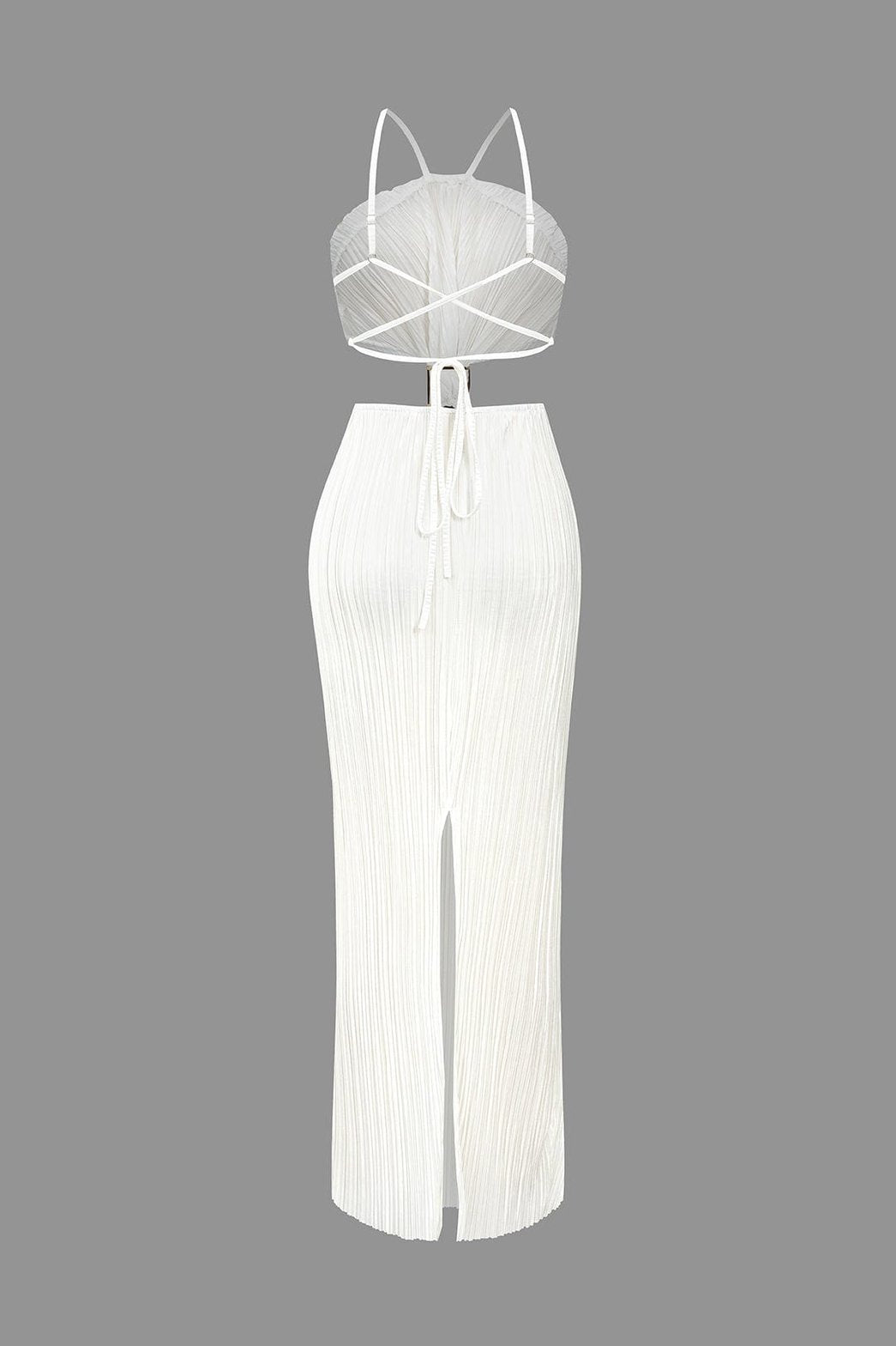 Robe longue plissée détail découpe brillance