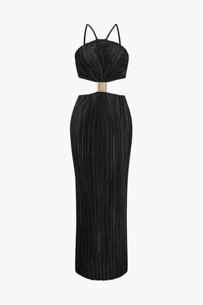 Robe longue plissée détail tissu reflet