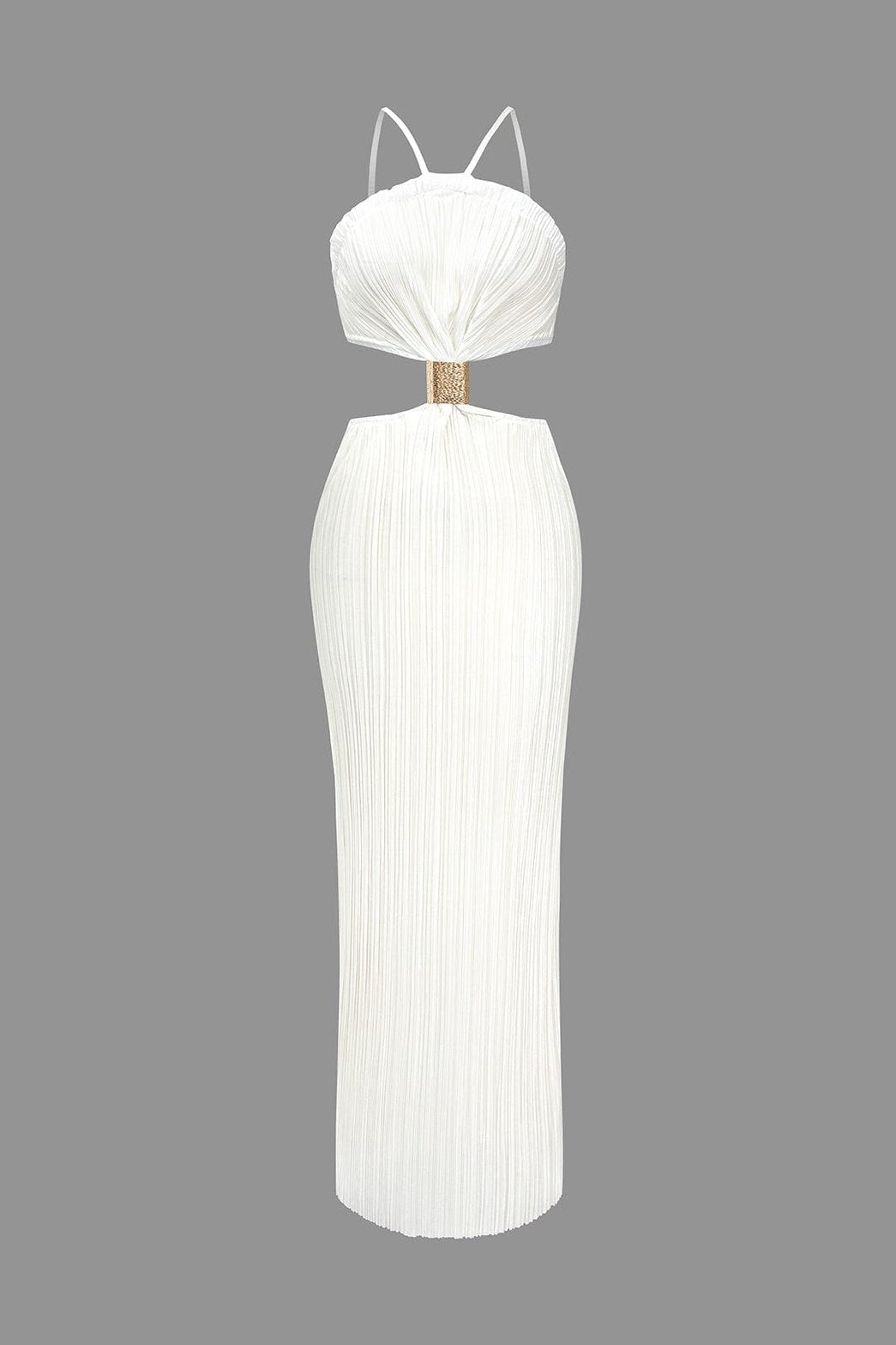 Robe longue plissée vue trois-quarts éclat