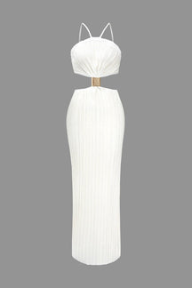 Robe longue plissée vue trois-quarts éclat