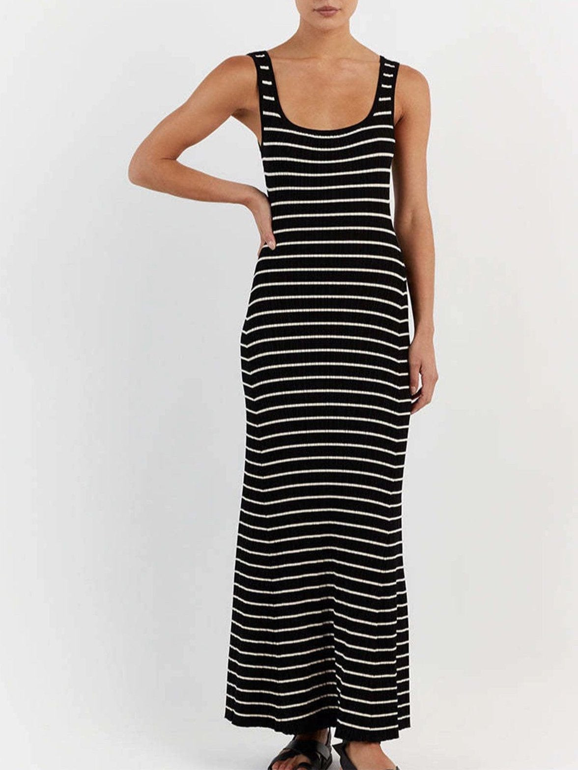 Robe tricot rayée élégante simplicité
