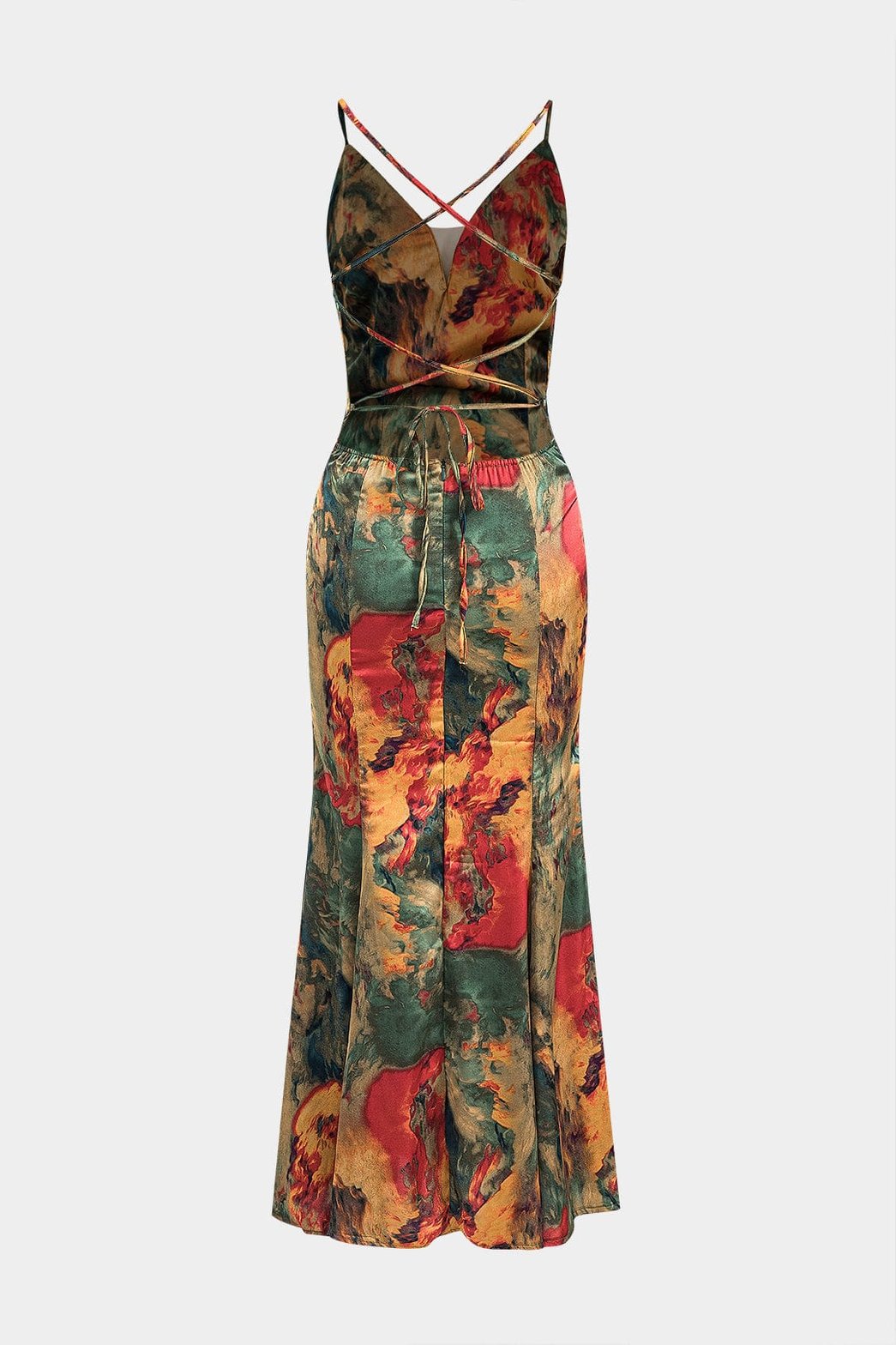 Robe longue satin dos-nu détail dos lune
