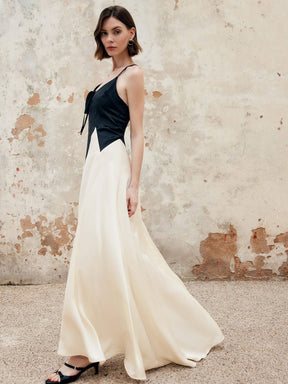 Robe longue satin bretelles fines - élégance