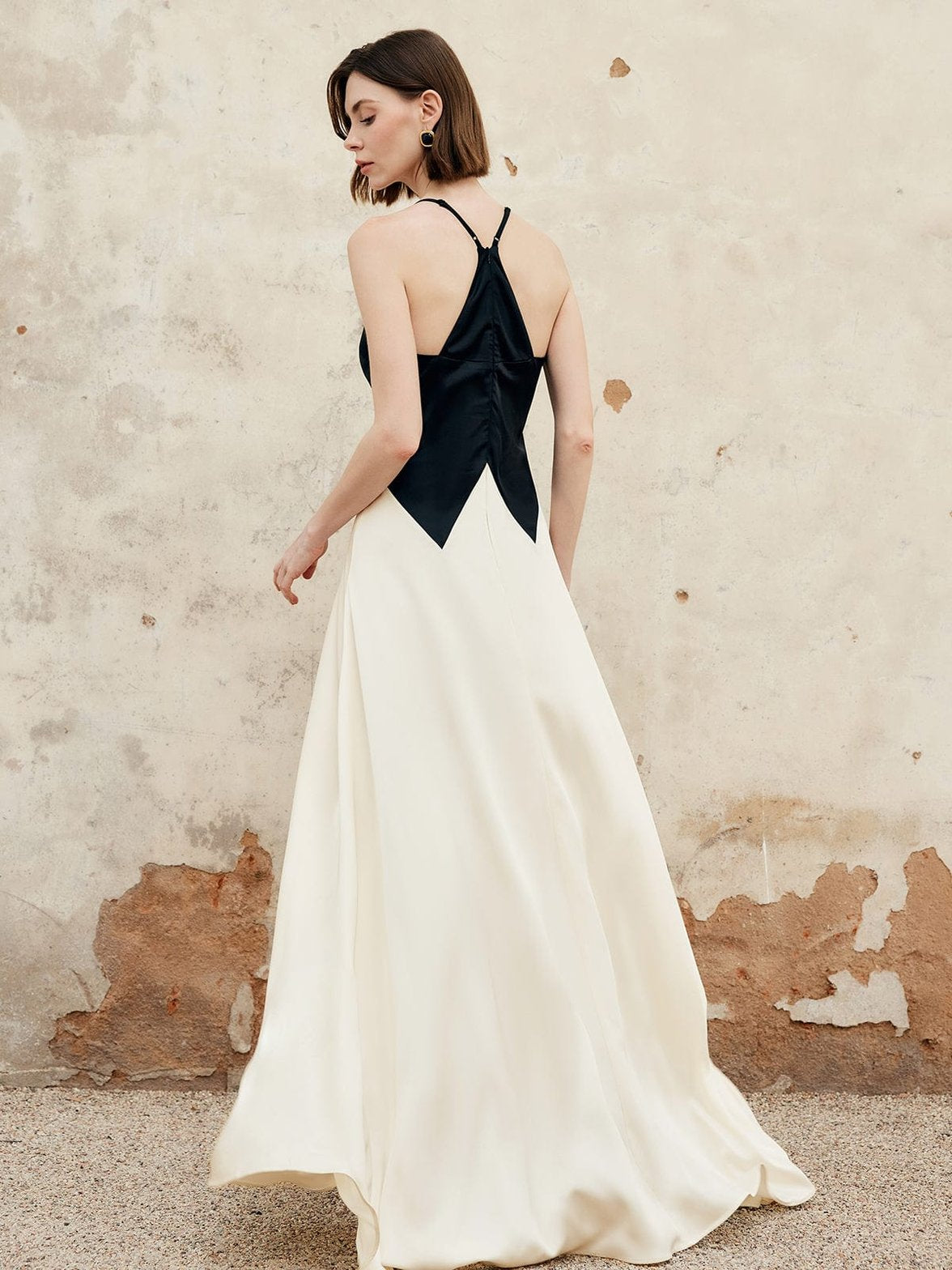 Robe longue satin détail bretelles - sérénité