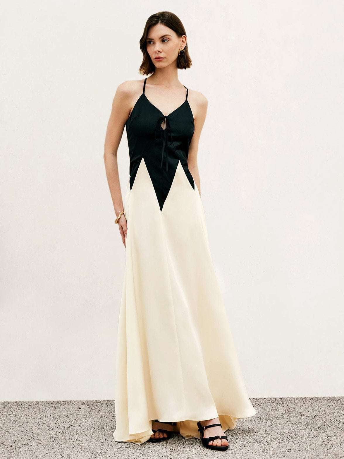 Robe longue satin bicolore élégante - lumière