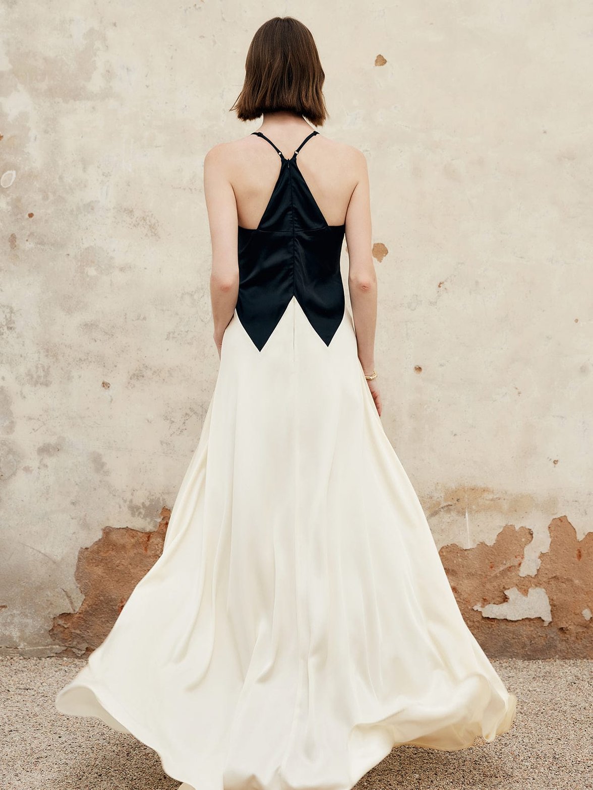 Robe longue satin bicolore dos - harmonie