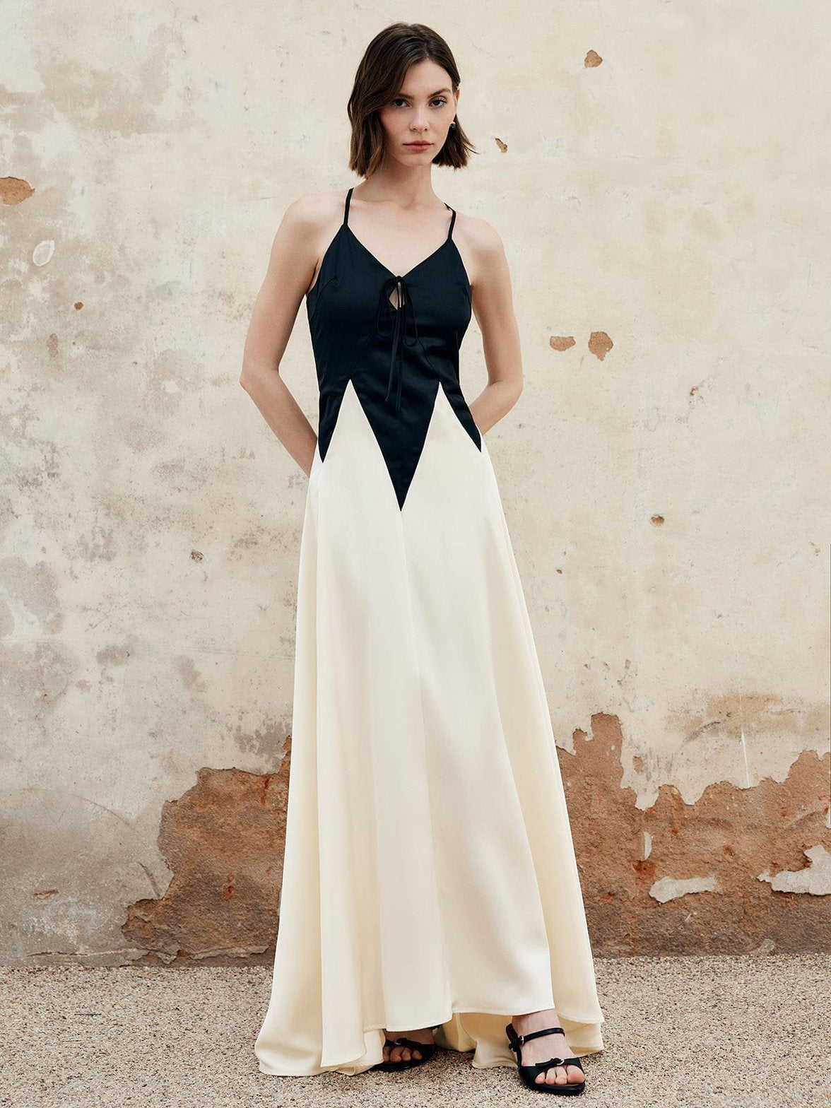 Robe longue satin bicolore coupe fluide - grâce