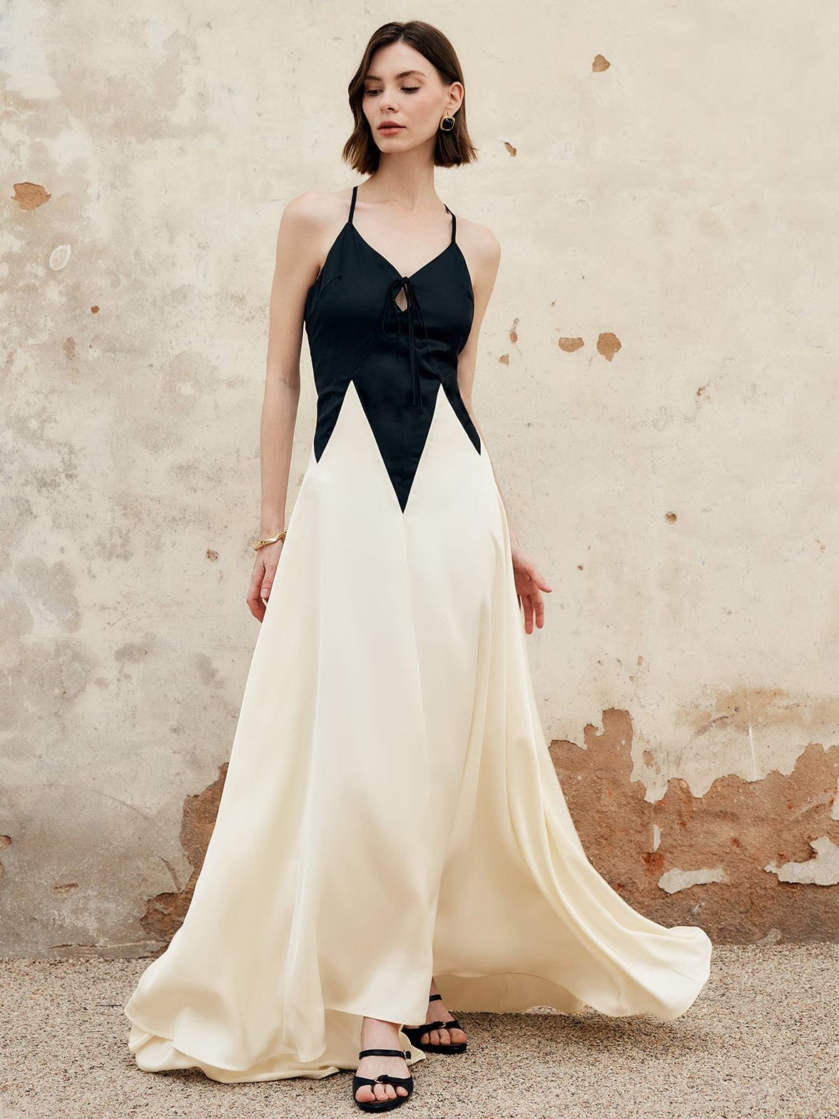 Robe longue satin découpe asymétrique - douceur