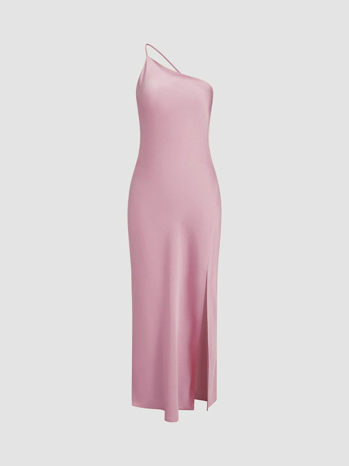 Vue complète robe asymétrique satin jade