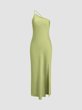 Vue latérale robe maxi satin brume