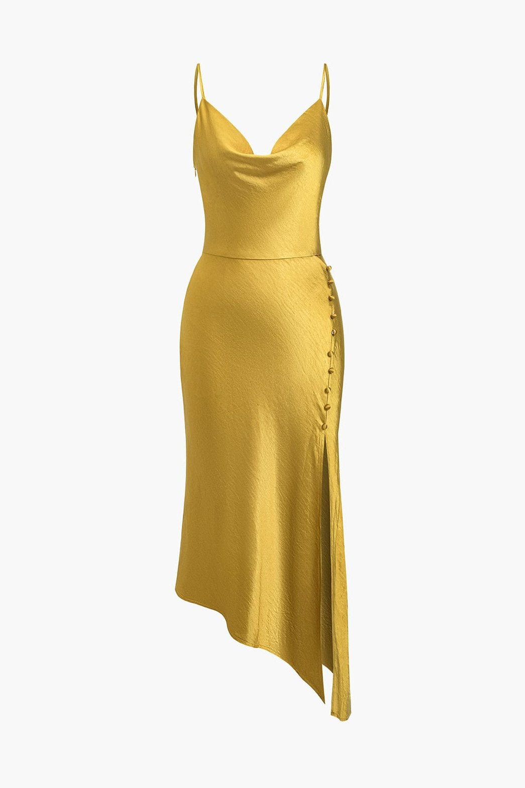 Robe longue satinée jaune col bateau - Soleil