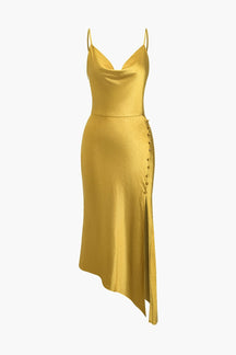 Robe longue satinée jaune col bateau - Soleil