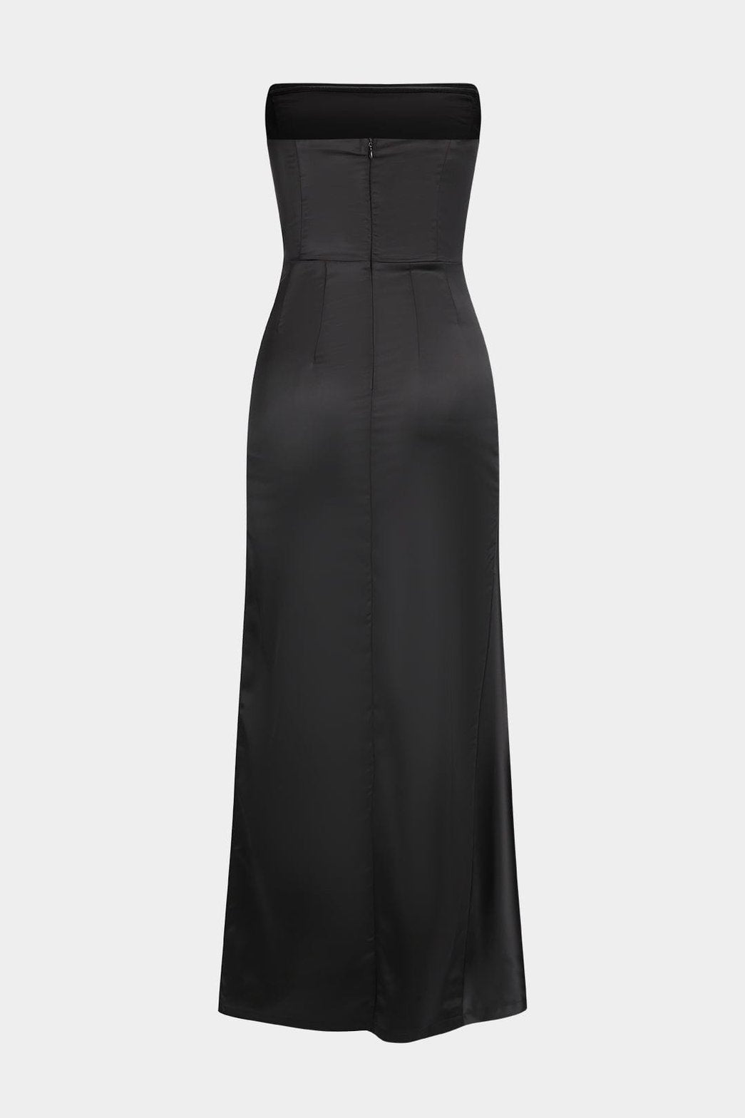 Robe longue satinée noire vue de dos - Glamour