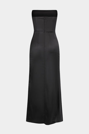 Robe longue satinée noire vue de dos - Glamour