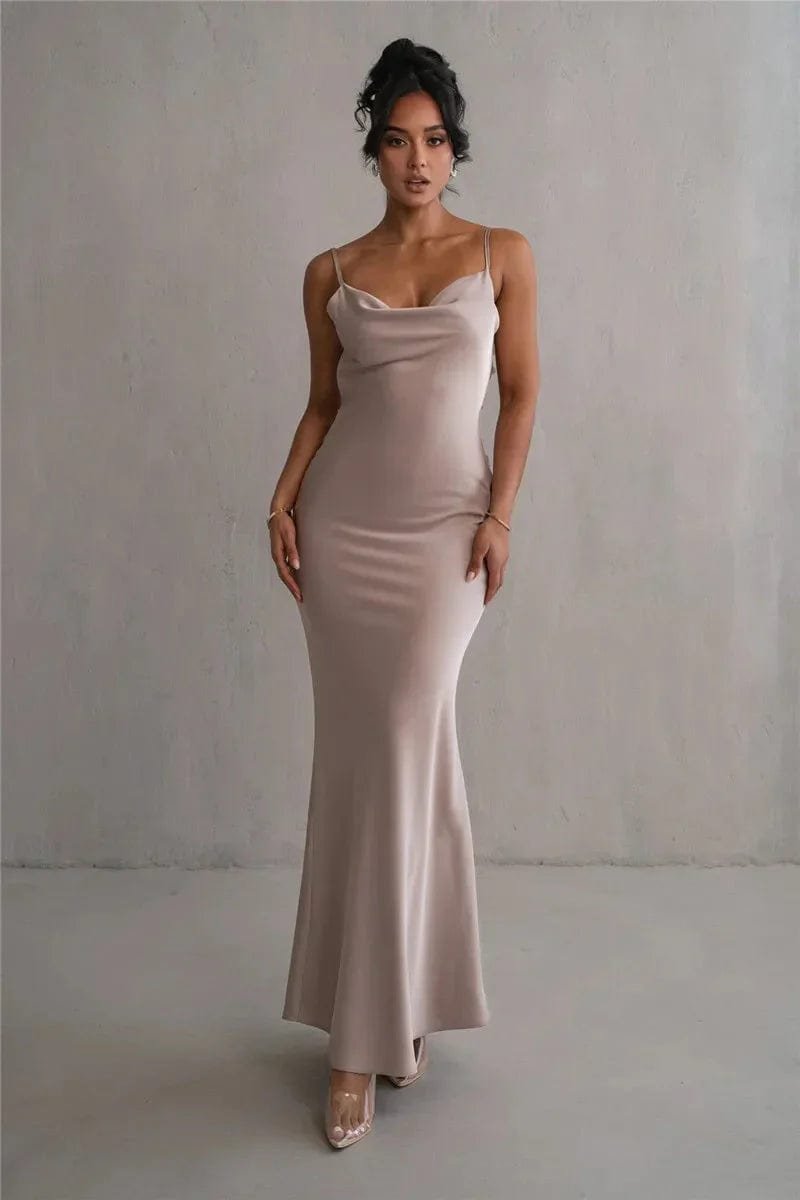Robe longue satin élégante soleil