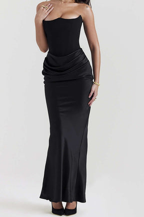 Robe longue moulante noire cristal