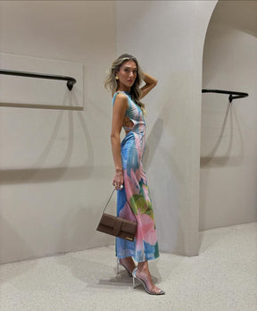 Robe maxi élégante motif floral - Émeraude