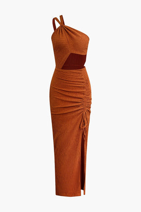 Robe longue fendue drapée glamour