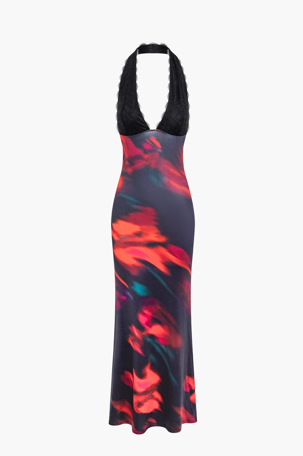 Robe longue tie-dye avec dentelle noire décolleté - Harmonie
