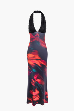 Robe longue tie-dye avec dentelle noire décolleté - Harmonie