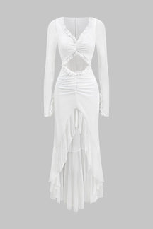 Robe longue blanche transparente à découpes papillon