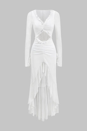 Robe longue blanche transparente à découpes papillon